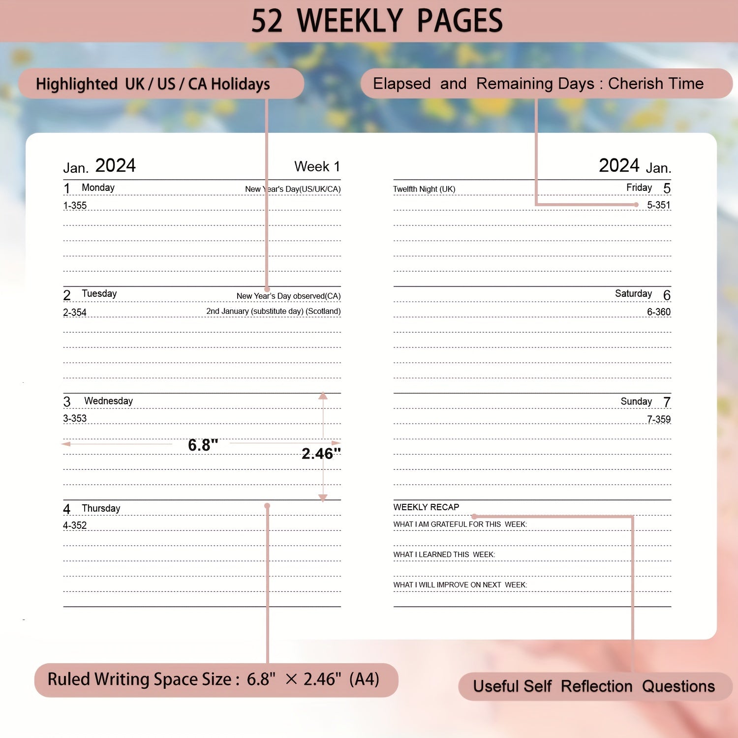 A4 Faux Leather Weekly Diary Jan-Dec, School Business Office