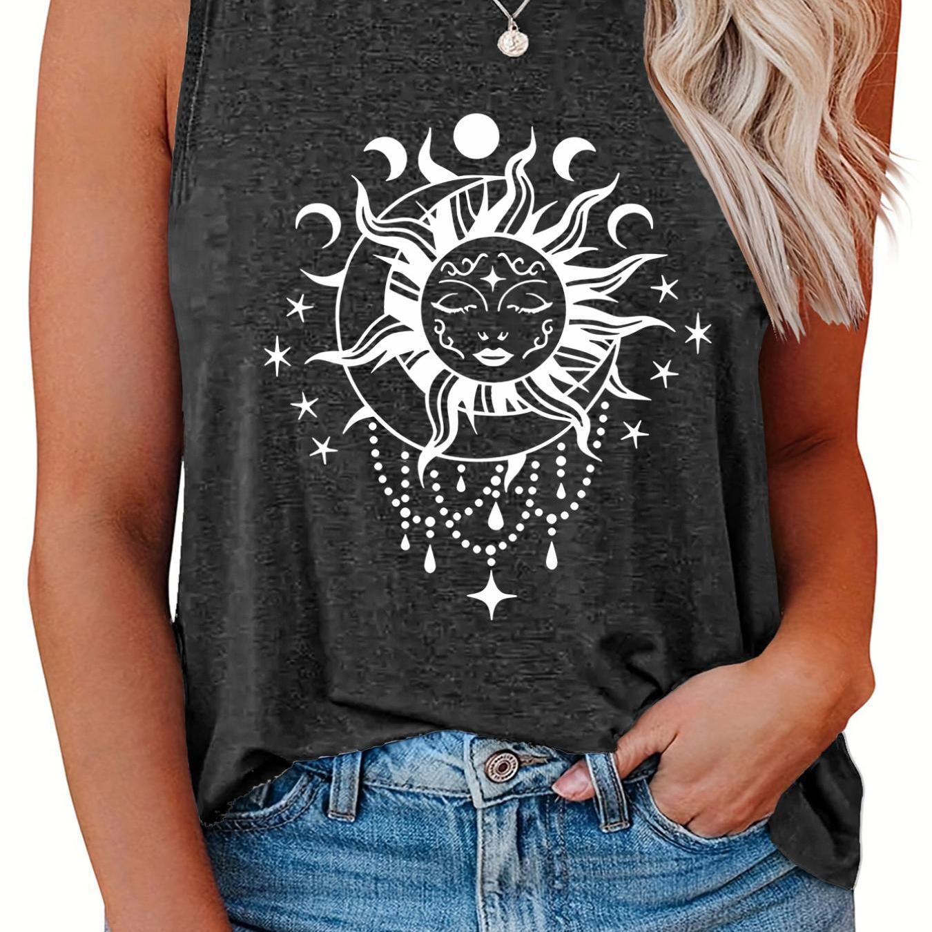 Sun & Moon Print Tank Top Slight Stretch