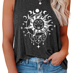 Sun & Moon Print Tank Top Slight Stretch