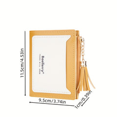 Two Tone Tassel Short Wallet Card Holder Zipper Coin Purse