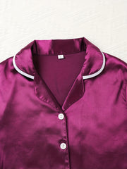 Satin Pajama Set Long Sleeve Top & Pants Women's Sleepwear