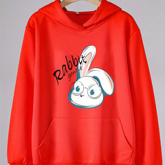 Rabbit Print Hoodie for Girls Kids Casual Pullover Hooded Top
