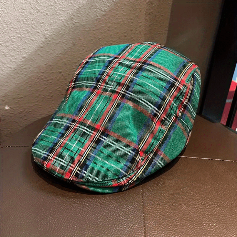 Plaid Pattern Beret British Style Vintage Newsboy Hat Unisex Flat Cap