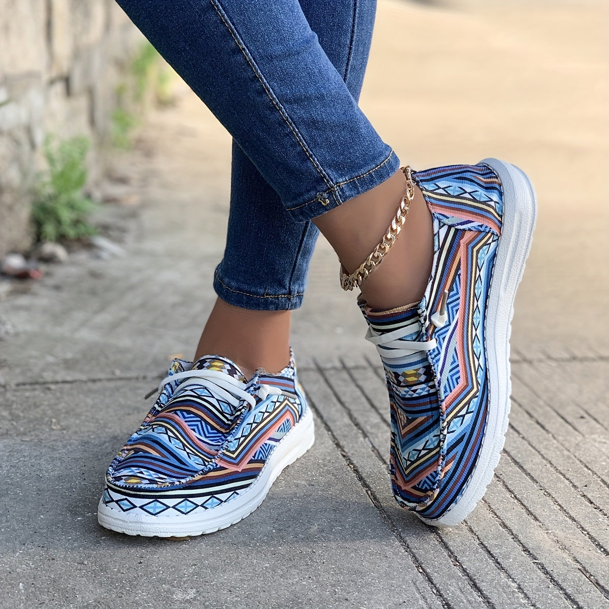 Women's Geometric Canvas Lace-Up Sneakers