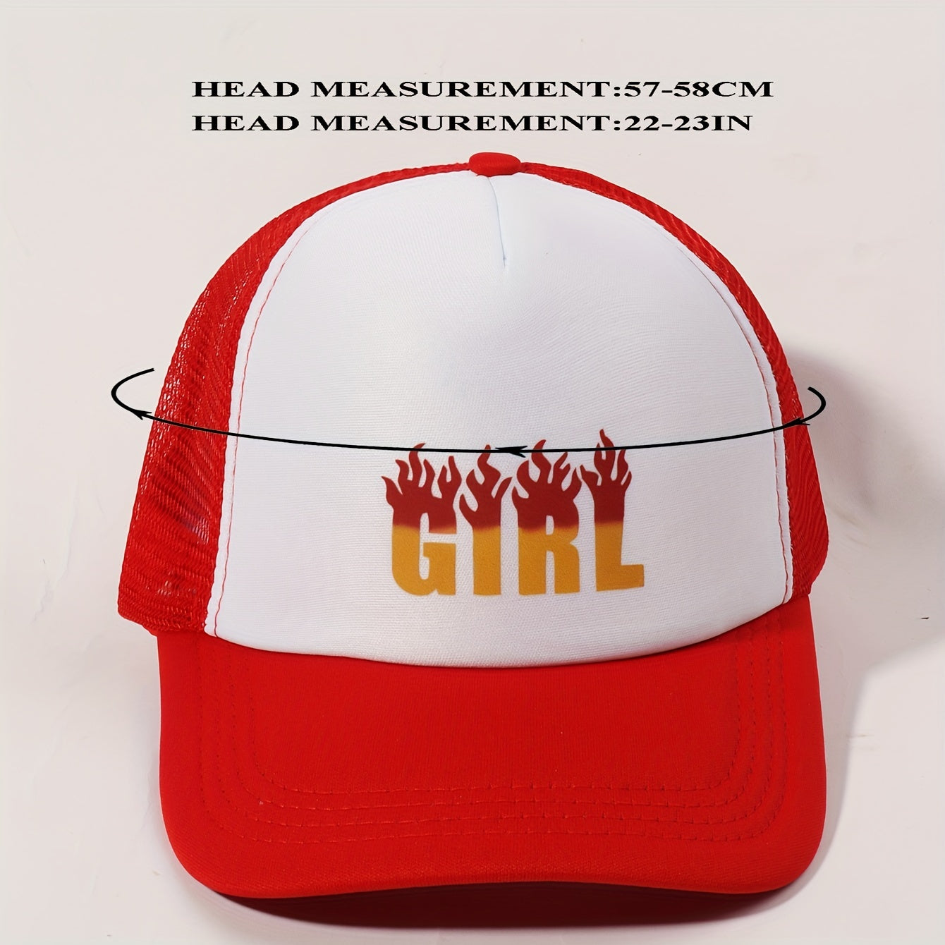 GIRL Flame Print Trucker Hat Red Baseball Cap Adjustable Mesh Dad Hat