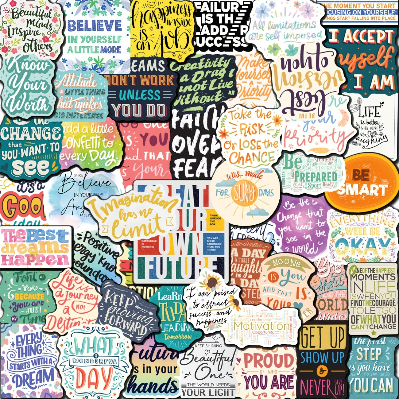 50pcs Inspirational Words Stickers Waterproof Decals for Laptop Water Bottle