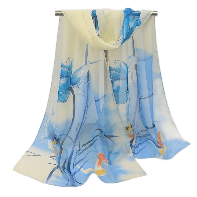 Lotus Printed Chiffon Silky Scarf Long Shawl Beach Scarf