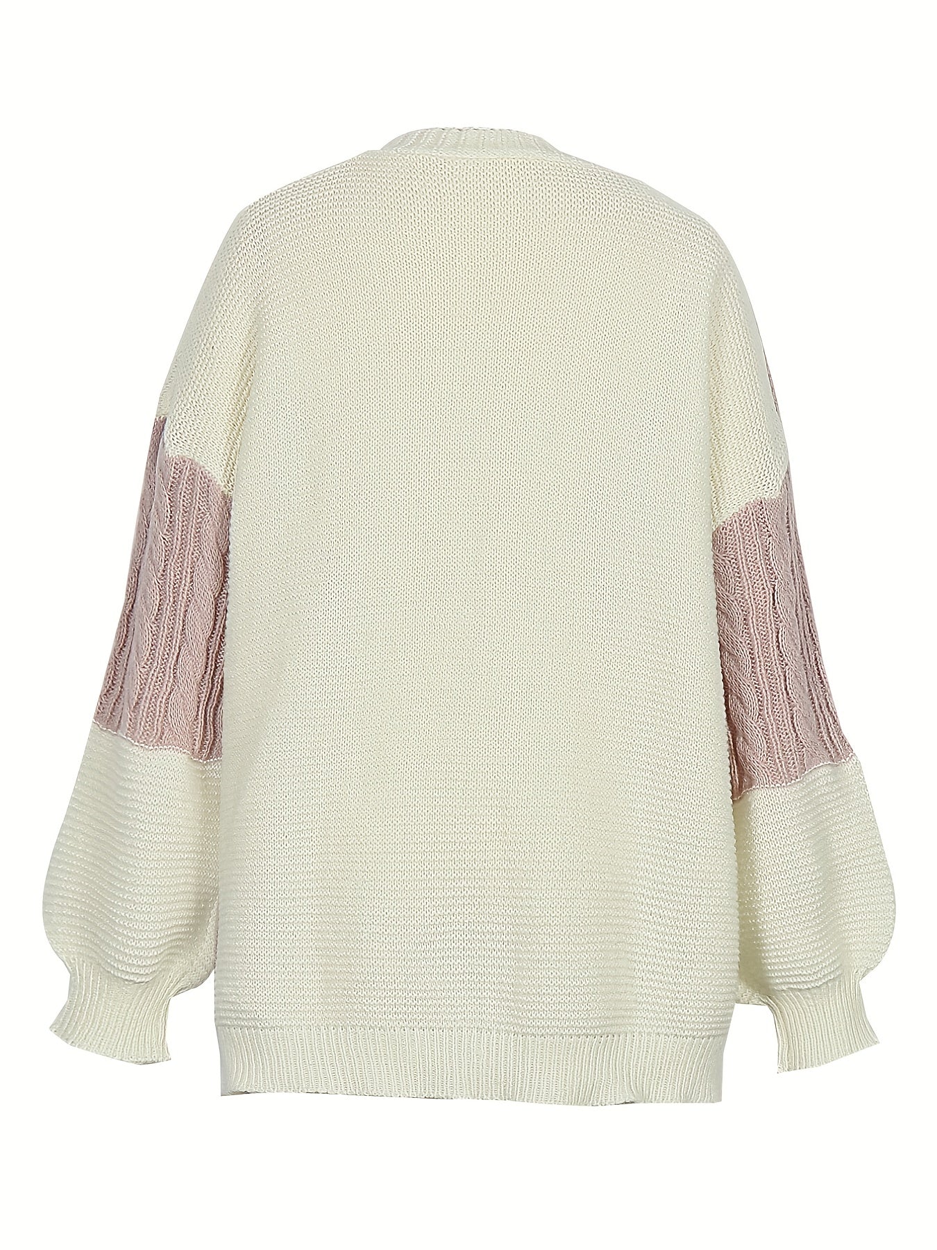 Colorblock Cable Lantern Sleeve Open Front Cardigan