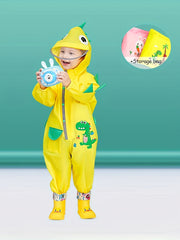 Adorable Dino Style Overalls Raincoat for Girls