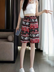 Elephant Boho Style Wide Leg Shorts Printed Summer Shorts