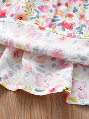 Toddler Girls Puff Sleeve Flowers Graphic Princess Dress