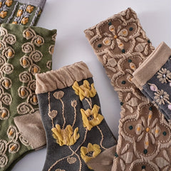 5 Pairs Retro Floral Textured Women's Socks All-match Stock