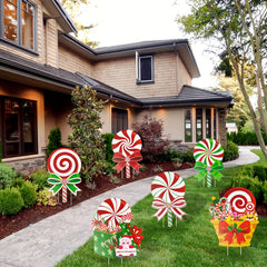 6pcs Candy Christmas Yard Signs Peppermint Lollipop Decorations