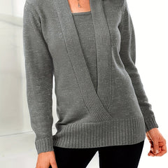 Casual Sweater Women's Solid Long Sleeve V Neck Jumper