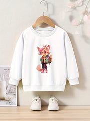 Cartoon Animal Print Girls Casual Pullover Sweatshirt Long Sleeve