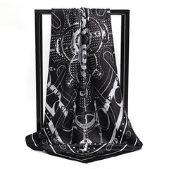Satin Geometric Chain 35 Square Scarf Silk Like Hair Scarf Wrap