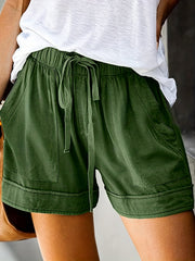 Boho Drawstring Pocket Shorts High Waist Casual Shorts