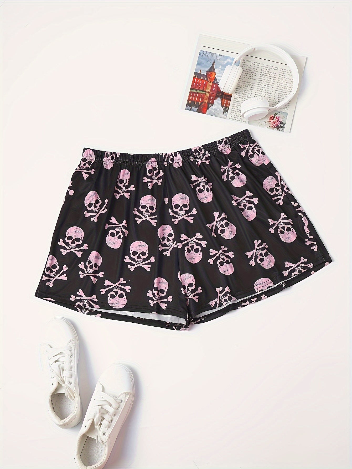 2 Pack Plus Size Gothic Sleepwear Bottoms Set Women's Plus Bat & Skull Print