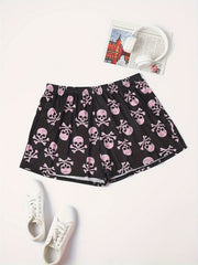 2 Pack Plus Size Gothic Sleepwear Bottoms Set Women's Plus Bat & Skull Print