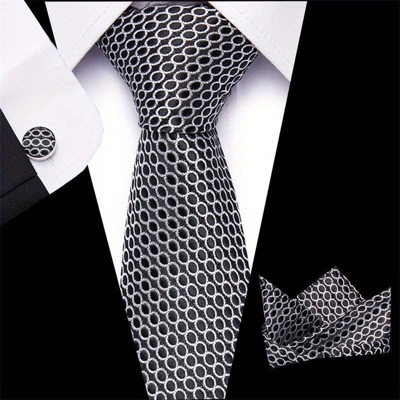 Polka Dot Tie Handkerchief Woven Classic Men's Necktie 3pcs Set