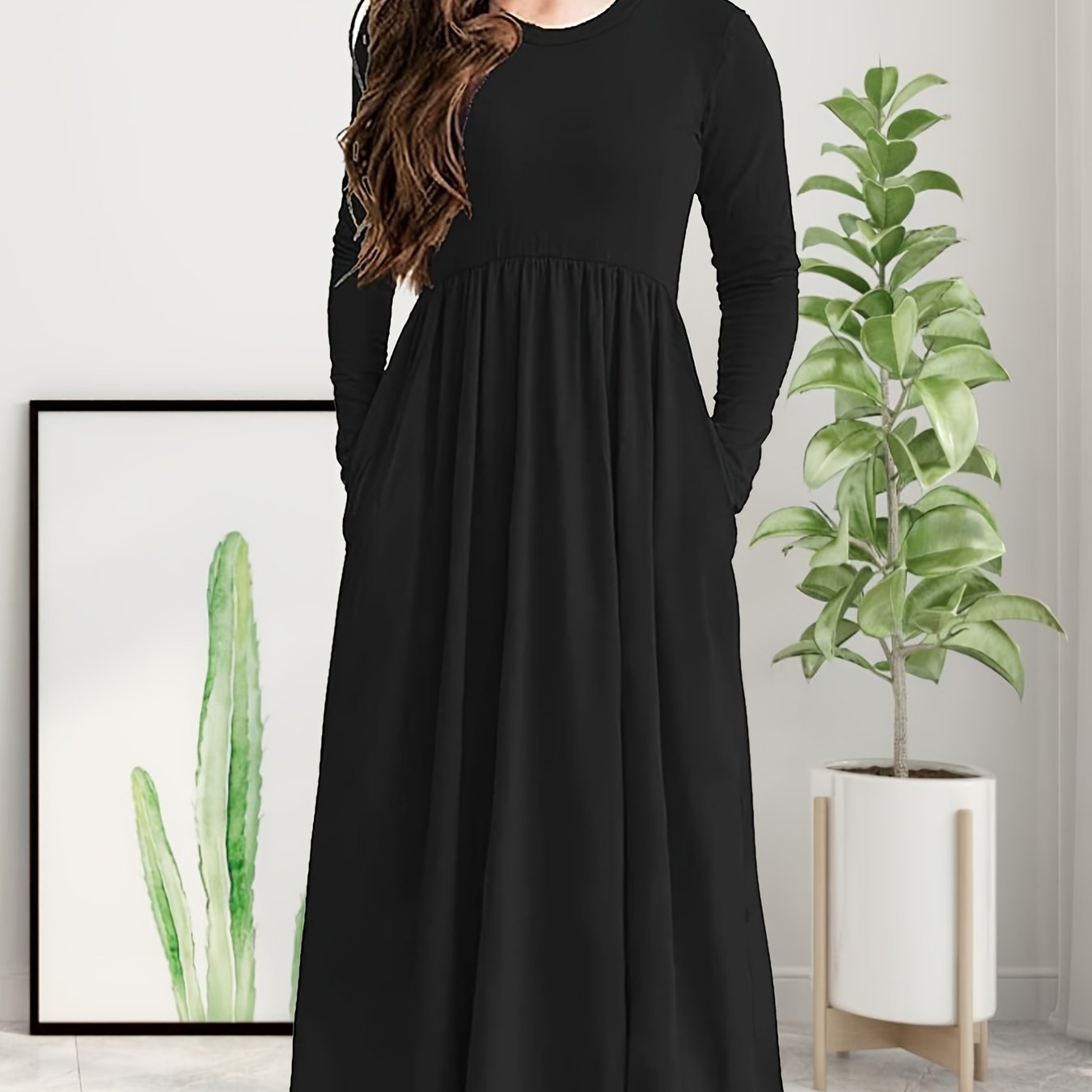Long Sleeve Pockets Maxi Dress Girls Spring Fall Casual Dress