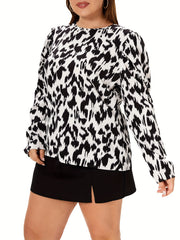 Leopard Print Knot Back Puff Sleeve Blouse