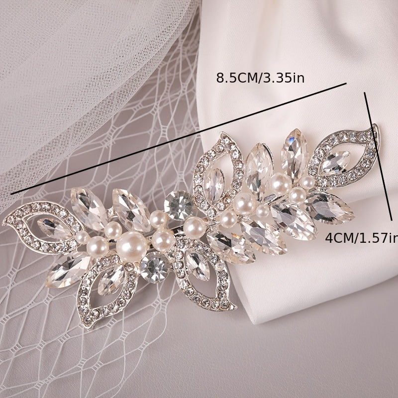 Silvery Faux Pear Hair Pin Rhinestone Hair Clip Wedding Hair Accessory