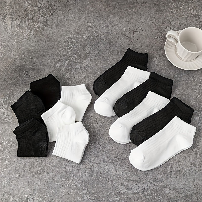 12 Pairs Solid Comfy Breathable All-match Women's Socks Stockings & Hosiery
