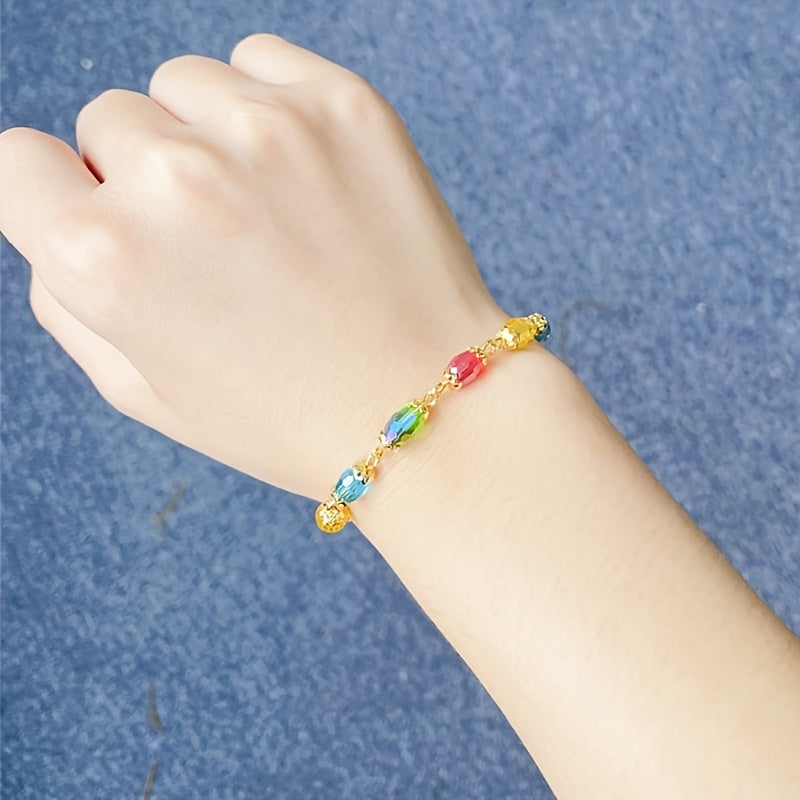 18K Gold Plated Colorful Crystal Beaded Bracelet Y2K Jewelry