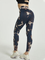 Navy Tie Dye Running Pants High Waisted Yoga Fitness Pants