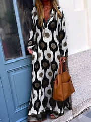 Vintage V-Neck Long Sleeve Maxi Dress