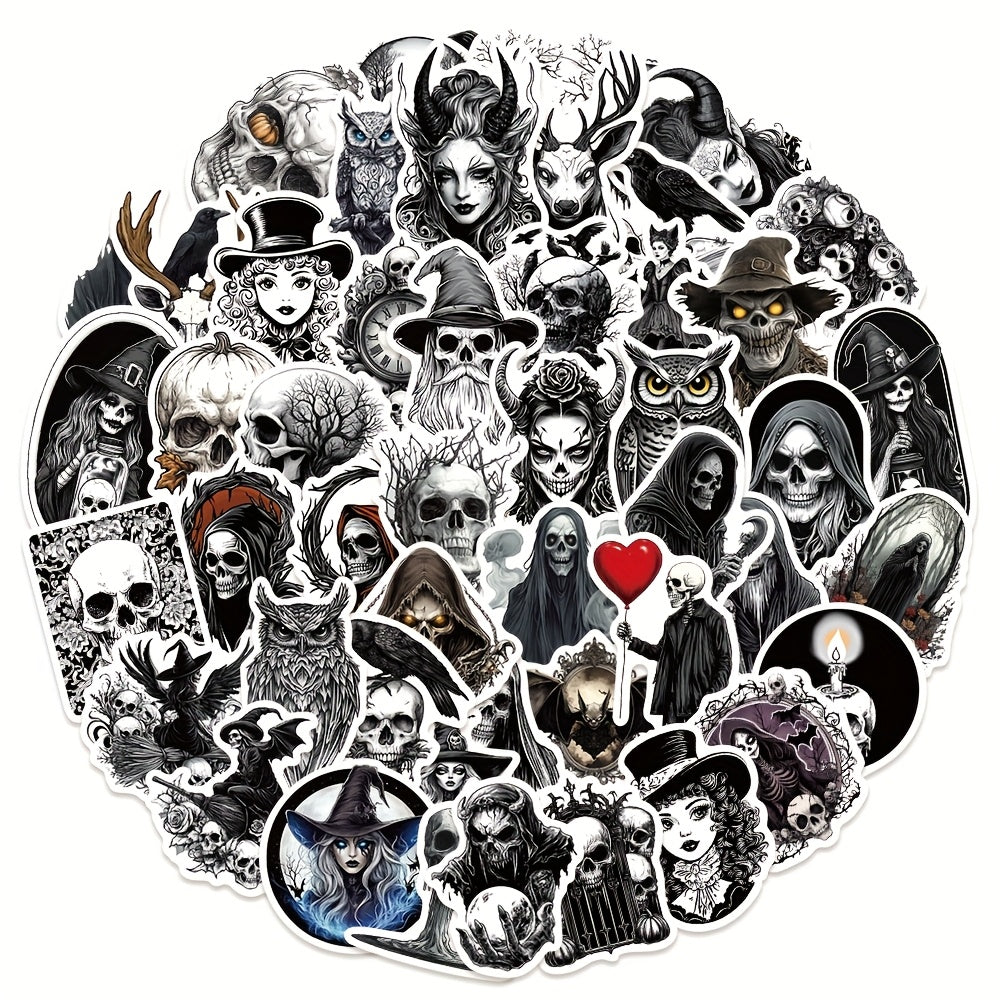 50 Retro Skull Stickers for Phones Luggage Skateboards Halloween