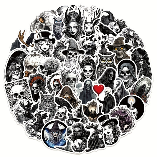 50 Retro Skull Stickers for Phones Luggage Skateboards Halloween