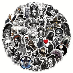 50 Retro Skull Stickers for Phones Luggage Skateboards Halloween