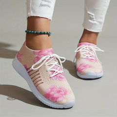 Women's Flower Pattern Lace up Front Sporty Running Shoes