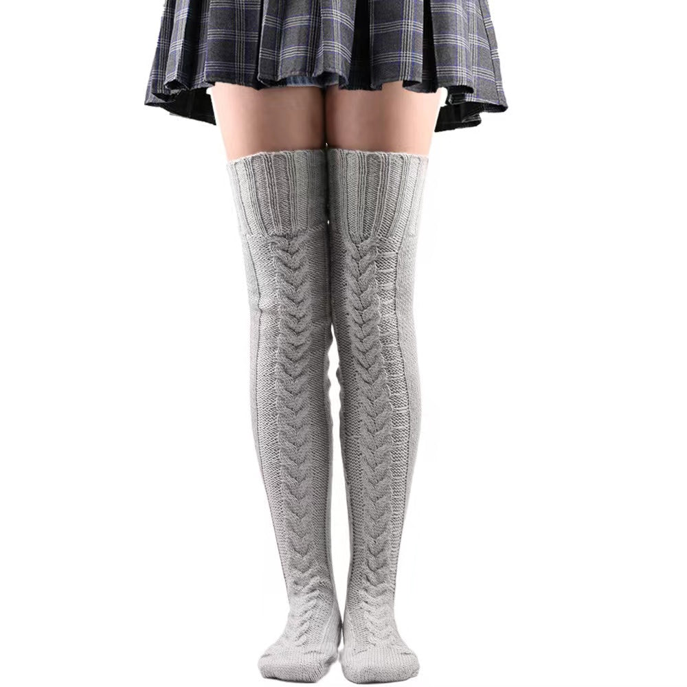 Knit Leg Stocking Thigh Long Warmers Knee Cable Women Boot Socks