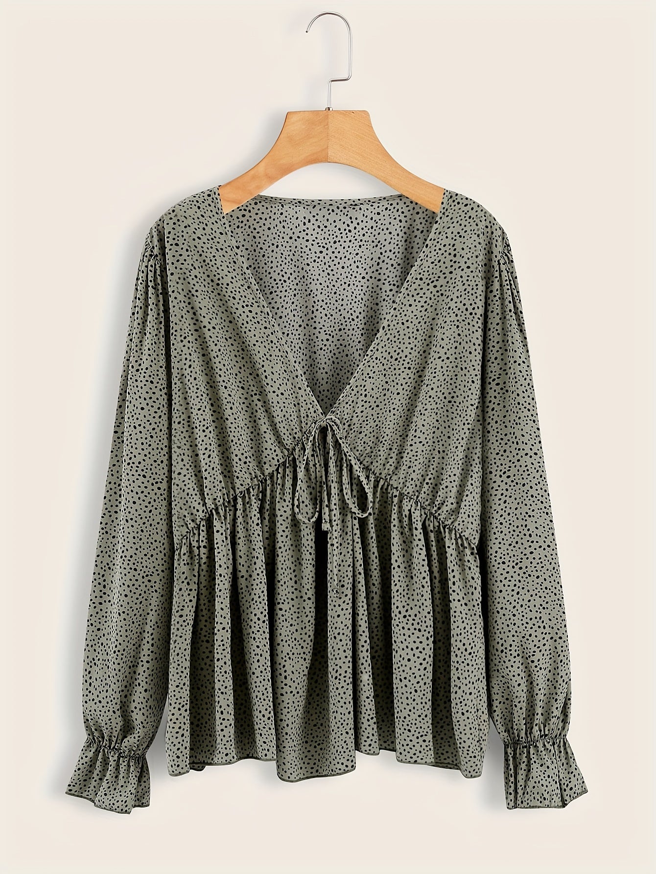 Dot Print Lantern Sleeve Blouse
