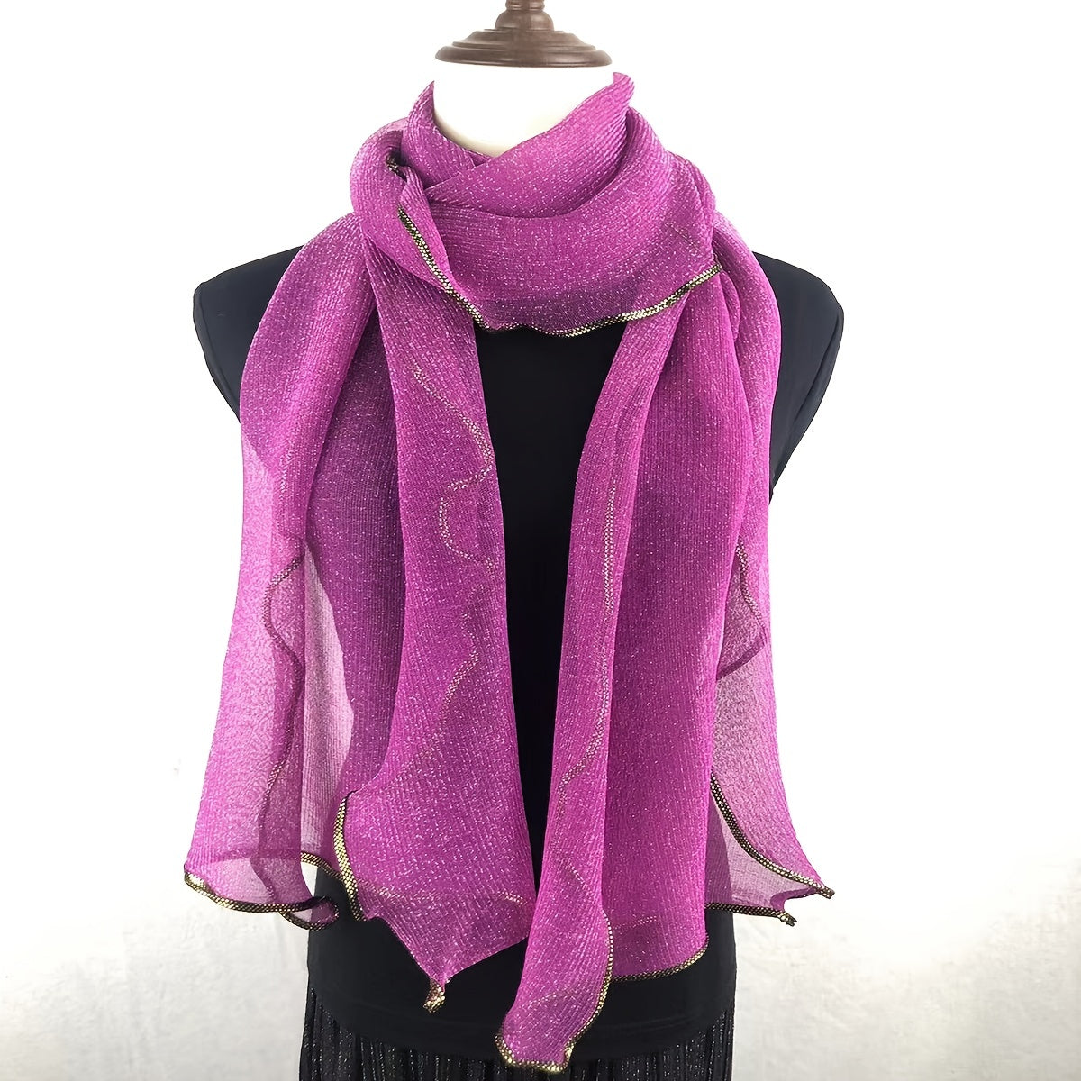 Purple Sparkling Lace Thin Scarf Vintage Breathable Shawl Women Head Wrap Turban