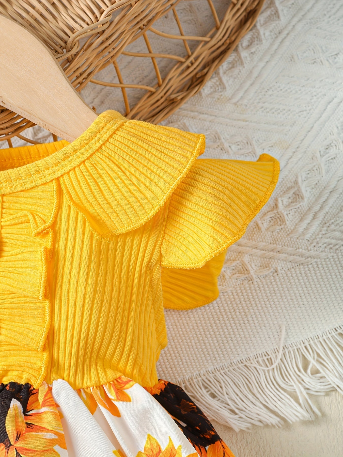 Toddler Baby Girls Ruffle Sleeve Dress Sunflowers Print Kids Clothes Summer