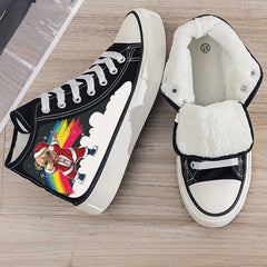 Christmas Puppy Plush Lined Canvas Sneakers