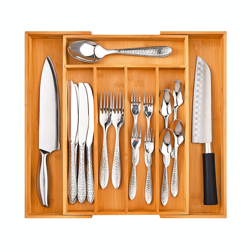 Bamboo Expandable Utensil Holder Drawer Organizer Adjustable Cutlery Tray