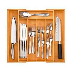 Bamboo Expandable Utensil Holder Drawer Organizer Adjustable Cutlery Tray