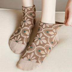 5 Pairs 3D Floral Textured Low Cut Ankle Socks for Women