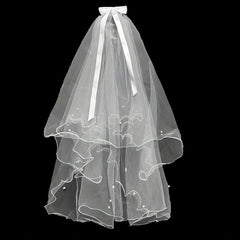 4 Layer Bridal Head Veil with Comb & Faux Pearl Satin Bowknot Hair Piece