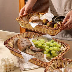 Rattan Weaving Dessert Display Basket for Fruit Bread & Living Room Decor