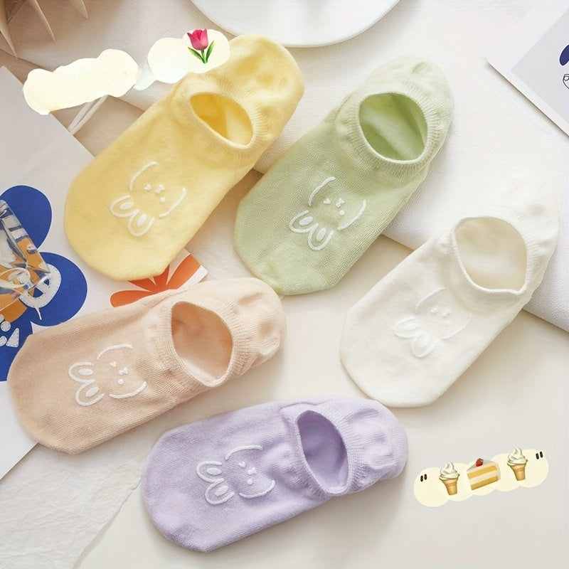5 Pairs Bunny Print Socks & Low Cut Ankle Socks Women's Stockings