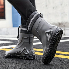 Men's PVC Rain Boots Adjustable Buckle Comfy Non Slip Shoes