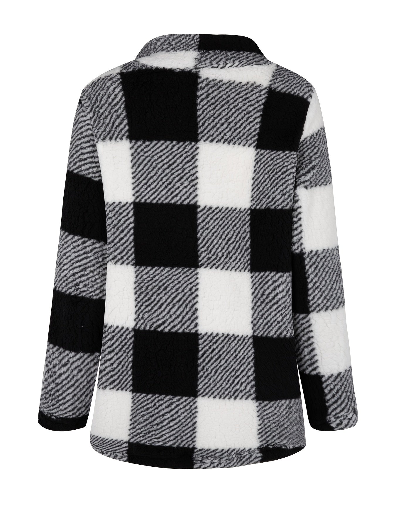 Plaid Print Teddy Jacket Zipper Warm Outerwear
