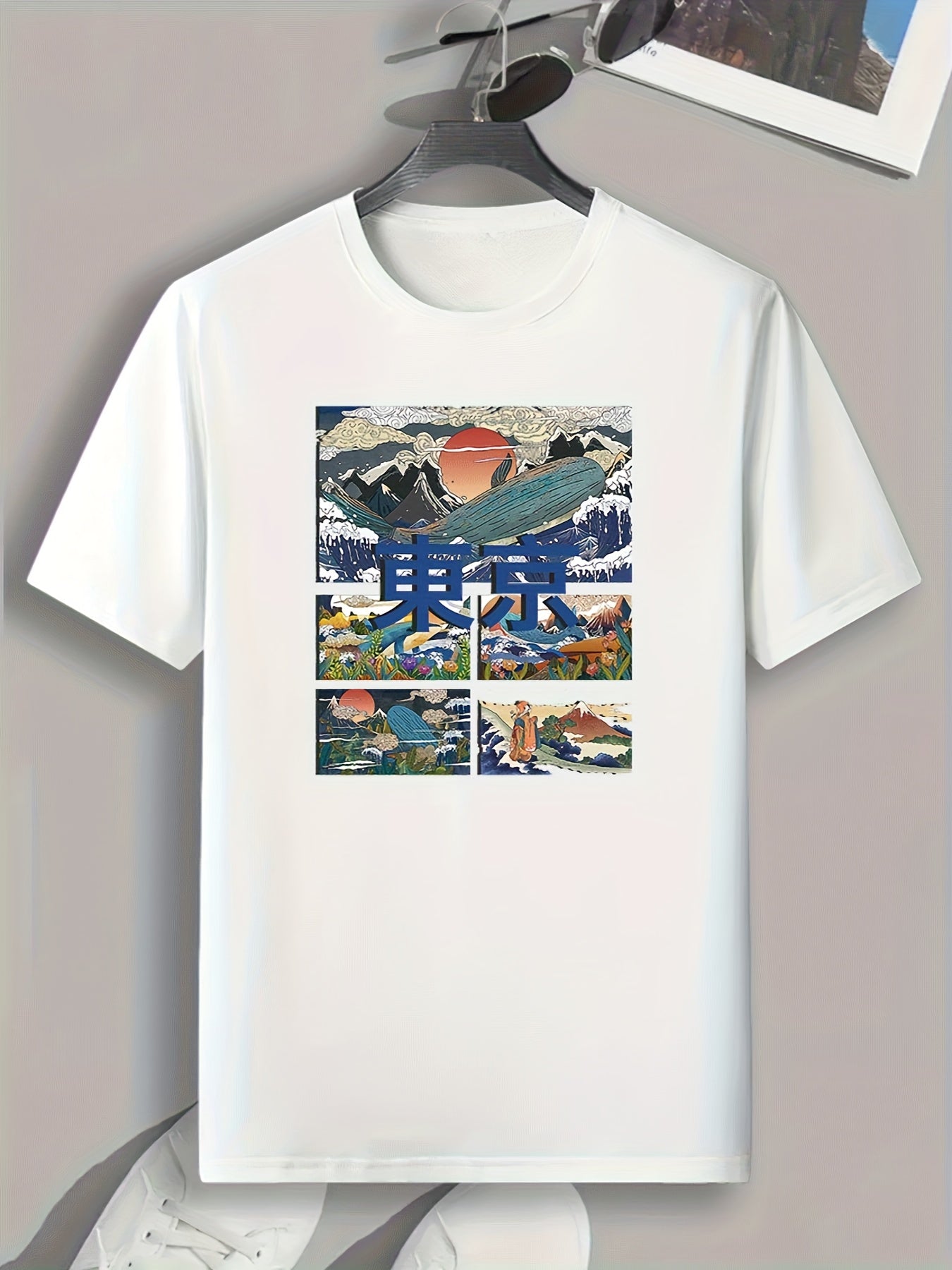 Tokyo Pattern Print Men's Comfy Sports T-shirt Graphic Tee