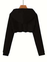 Sporty Hooded Crop Sweatshirt with Cut Out Detail